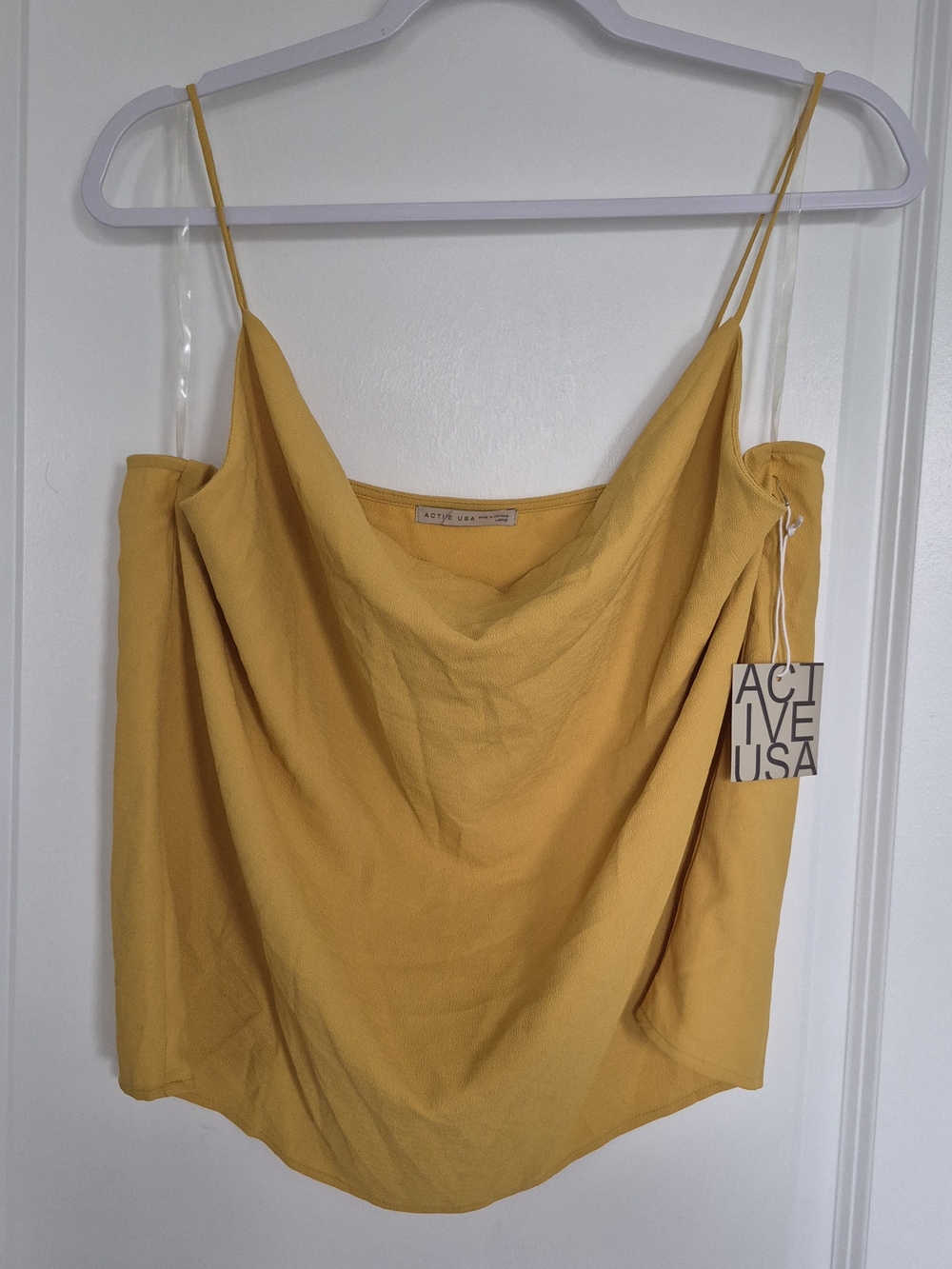 NWT Active USA Mustard Yellow Cowl Neck Cami Top Size L